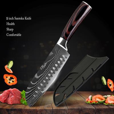 5-дюймовый нож Santoku, кухонный нож из высокоуглеродистой стали, подходит для нарезки овощей и фруктов