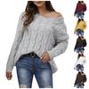 Women's Top Thickened Dough Twists Knitting V-Neck Hooded Loose Pullover Sweater