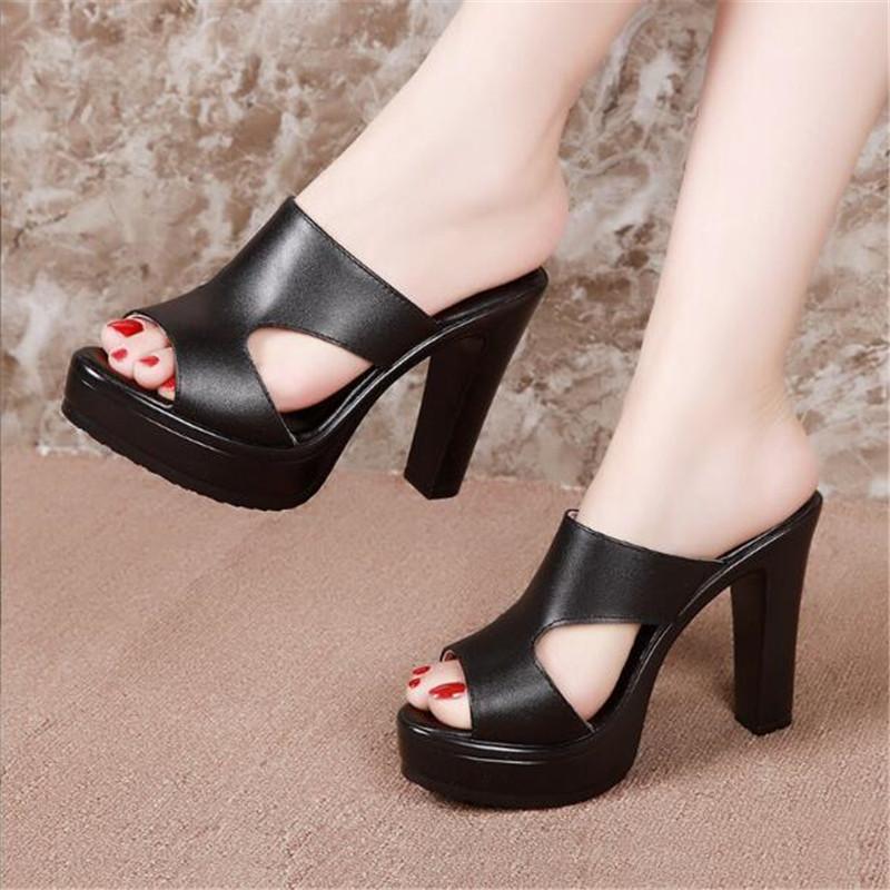 Women's Plus Size 32-43 Block Heel Slippers, Summer Cutout High Heel Slides, Wedding Office Dress Sandals