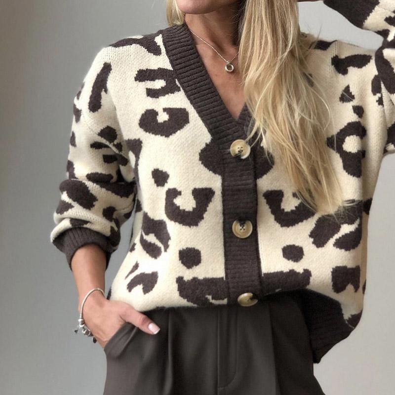 Кардиганы свитер для женщин леопардовый осенне-зимний вязаный свитер с длинным рукавом тонкий джемпер свитер кардиганы