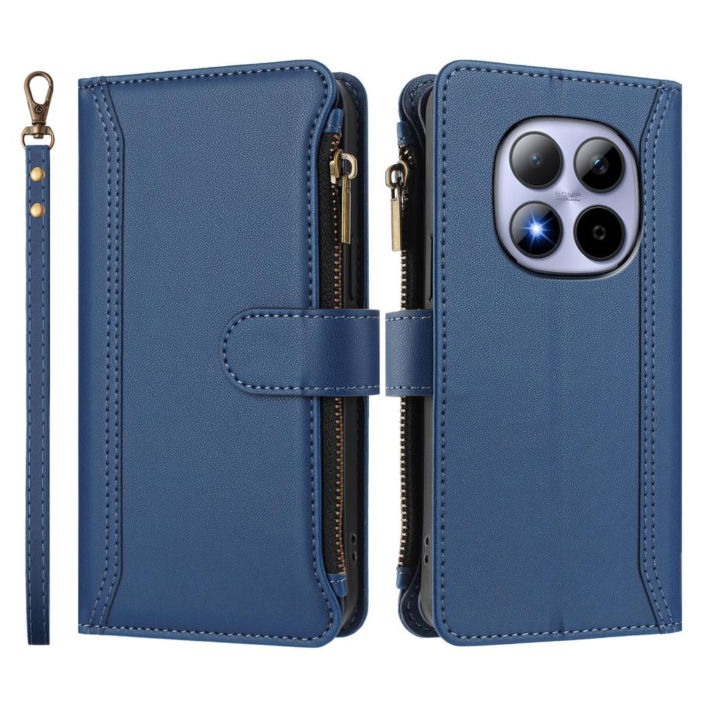 Кожаный чехол для Xiaomi Redmi Note 15 Pro 5G, 9 отделений для карт, кошелек на молнии, подставка, чехол для телефона с ремешком на запястье