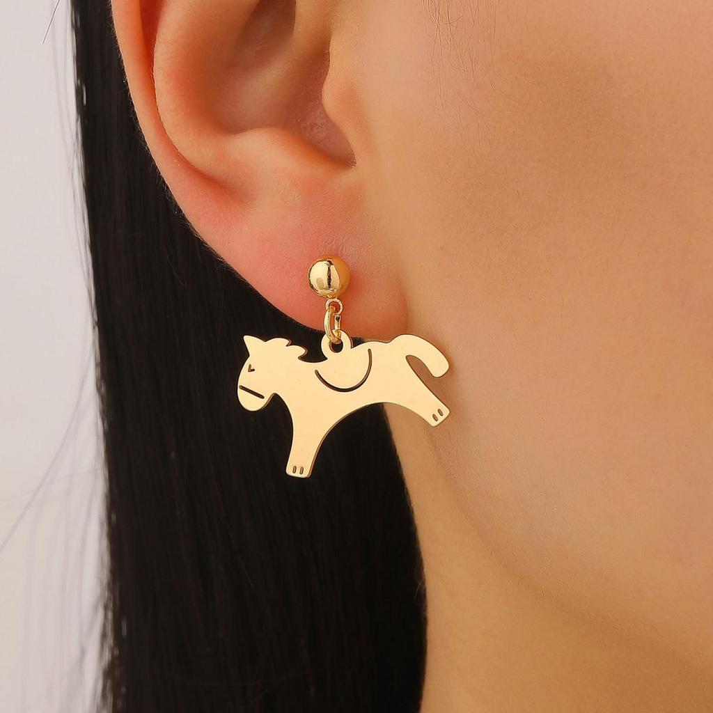 Playful Metal Animal Dangle Earrings Women Cute Pony Drop Earrings Minimalist Stylish Elegant Banquet Party Jewelry Accessories