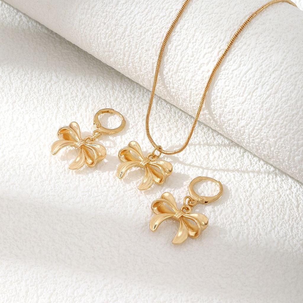 Hot-selling geometric bow shape jewelry set, earrings with necklace, Middle East foreign trade