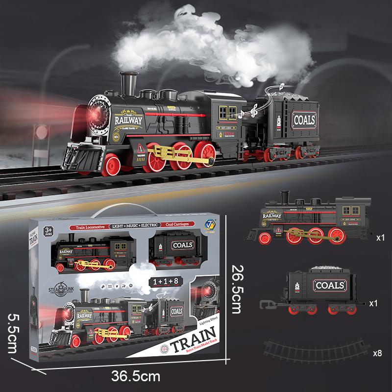 Retro Rail Train Toys Simulation Train Track With Steam Music Light Electric Car Toys Gift For Boys