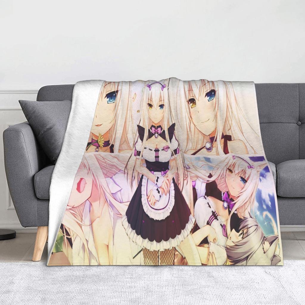 Chocola Vanilla Blanket Flannel Spring Autumn Anime Nekopara Lightweight Thin Throw Blanket for Bedding Couch Bedspread