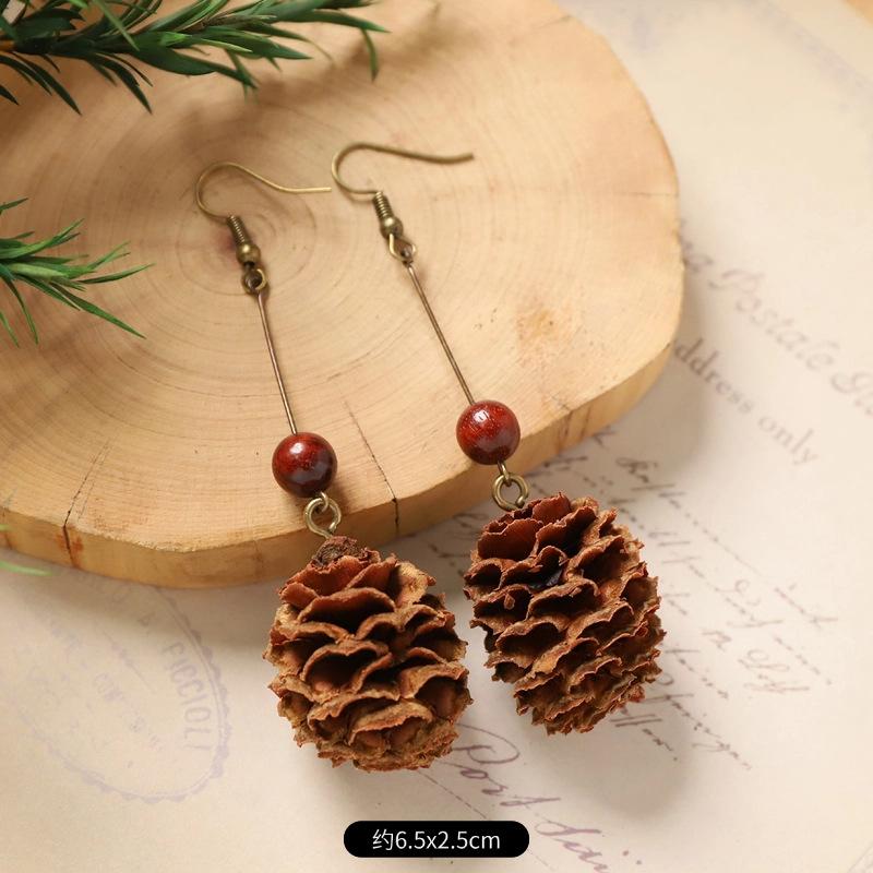 Оригинальные серьги Mori Plant Fruit, натуральные желуди, ручная работа, ретро-женские длинные серьги, этнический стиль, литературная и традиционная китайская медицина