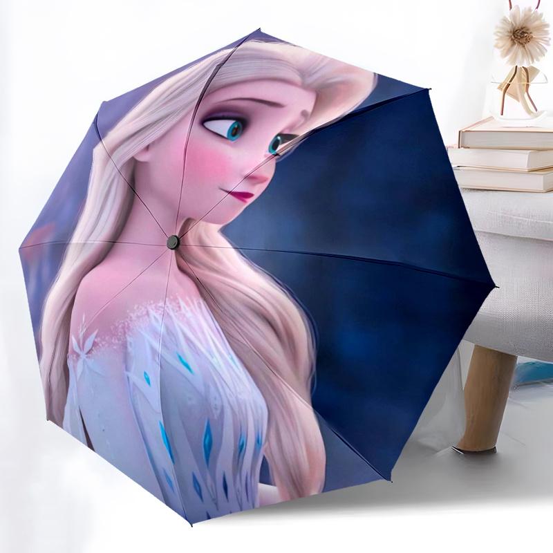 Princess Elsa Cartoon Umbrella, Portable 3-Fold Compact Umbrella, Suitable for Camping, Hiking and Travel, Ideal Easter Birthday Gift for Fa