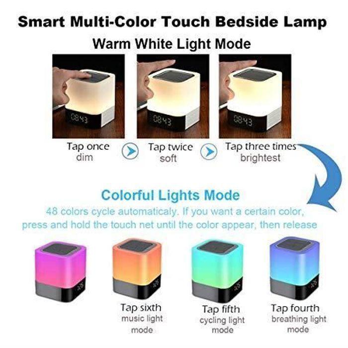 Haut-parleur Bluetooth avec lumière Touch Réveil Veilleuse Veilleuse RGB Changement de couleur LED Enceinte Portable Bluetoot