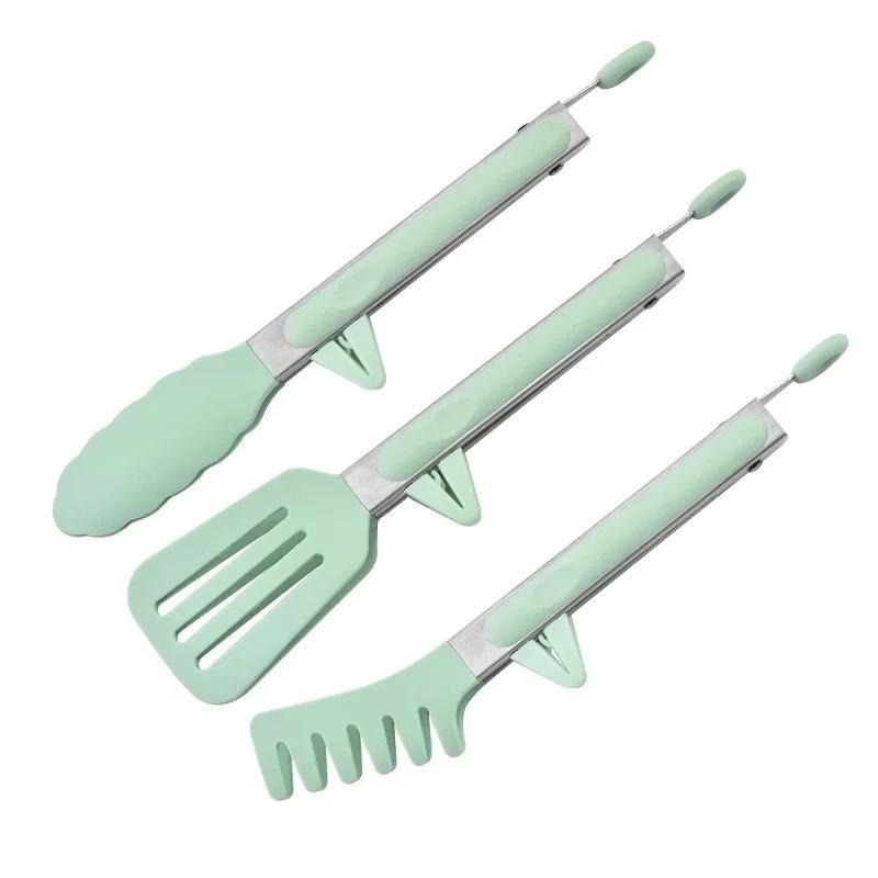 3Pcs Silicone Non-slip Clip Silicone Stainless Food Cooking Tong Fried Pancakes Bread Baking Salad Making Tool Kitchen Gadget