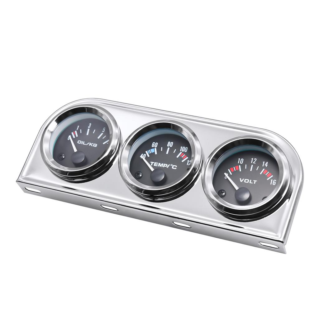 AD 52MM Water Temperature Gauge Celsius Oil Pressure Meter Voltmeter Chrome 3 in 1 Gauge Kit With Sensor Car Motorcycle Meter