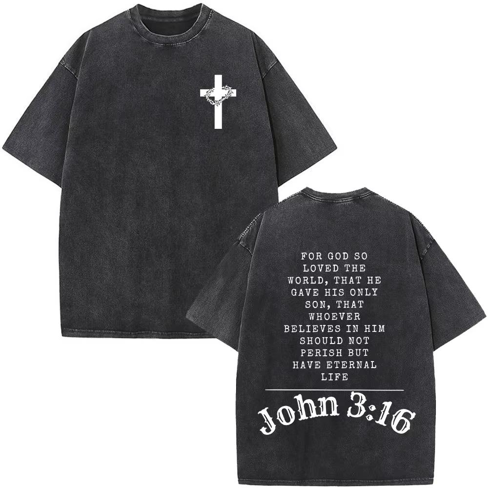 Vintage Washed Christian Jesus Faith Over Fear Bible Verse Graphic T-shirt Unisex Oversized Casual Streetwear Short Sleeve Soft Cotton Breathable Tops