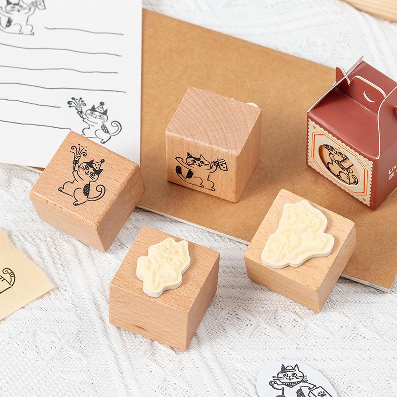 Очаровательный деревянный штамп с кошкой для дневника и DIY-украшения - Выберите из 8 стилей