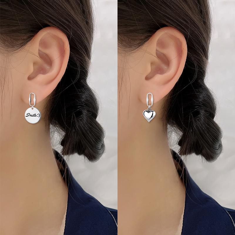 Circular Heart Asymmetric Drop Earring VIintage Thai Silver Smiling Face Earrings For Women Jewelry