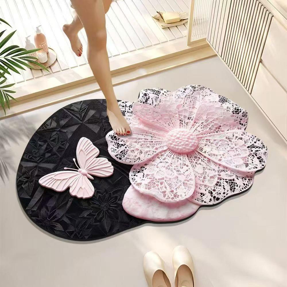 Absorbent Surface 3D Floral Butterfly Carpet Shower Mat For Living Room Tea Table Bedside