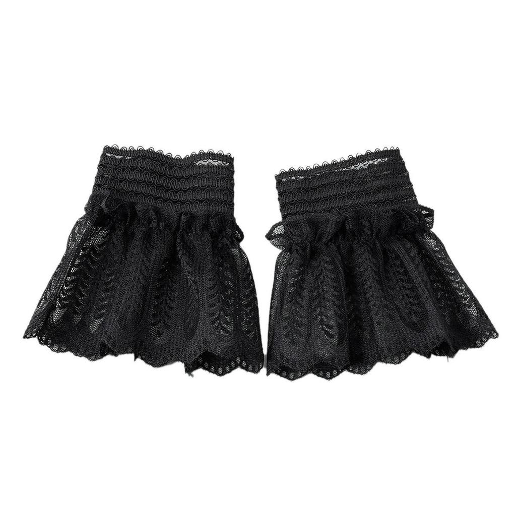 Lace Short Sleeve Women's Sweater with Mesh Sleeve Details and Faux Cuffs - Black/White