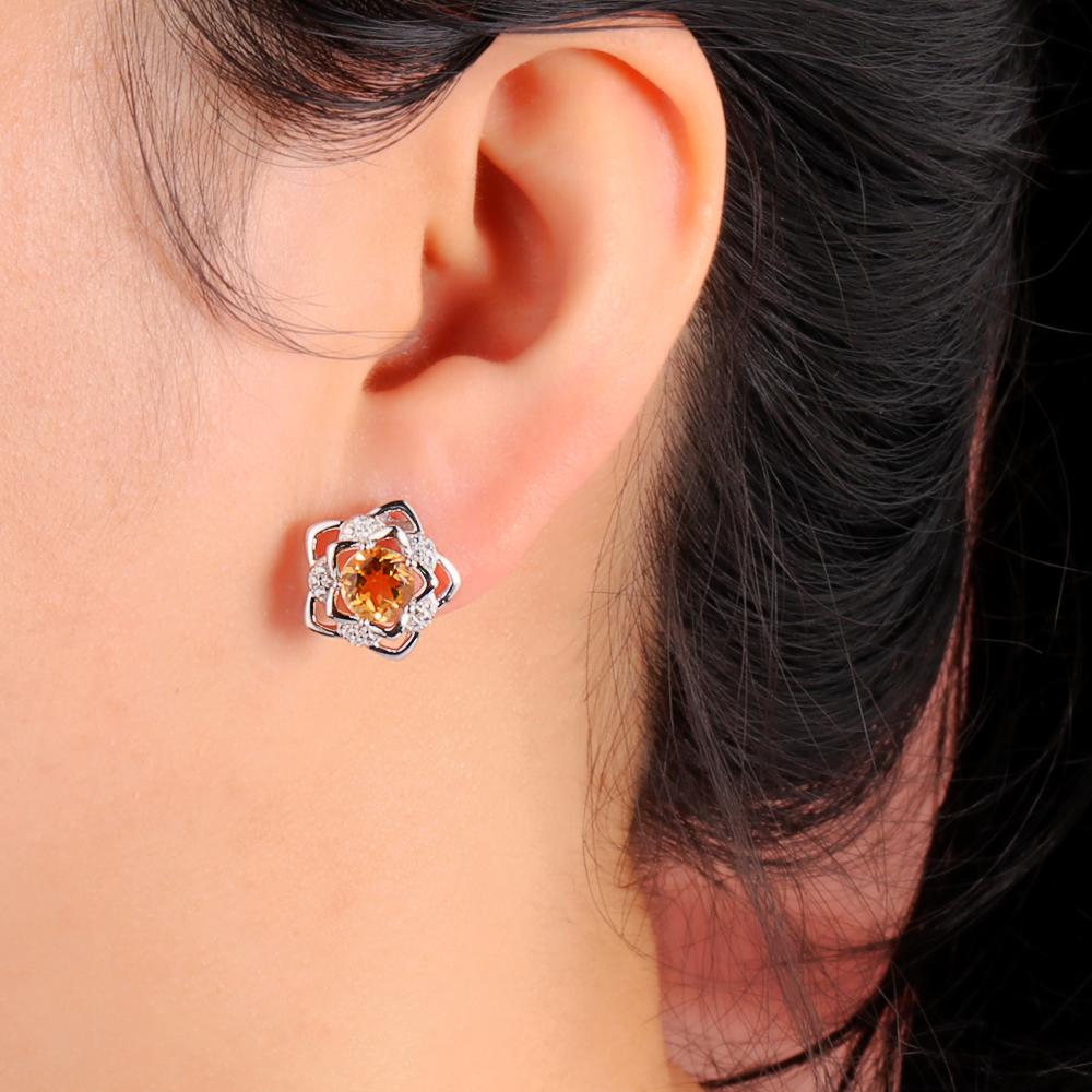 Gorgeous Elegant Flower Design Natural Citrine Ring Earring Set S925 Silver Women and Girls Fine Jewelry Birthday & Party Gift