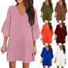 Women's Fashion Classic Solid Color V-Neck Casual Flared Sleeve Dresses
