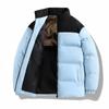 Men's Casual Puffer Jacket Thicken Winter Coat Warm Stand Collar Color Block Zip Up Jacket for Men Windproof Lightweight Quilted Bomber Jacket Outwear