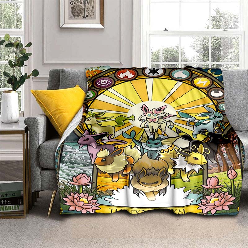 Cartoon Pokemon Flannel Throw Blanket Children and Adults Gift Fashion Cute Pikachu Fluffy Blanket for Bed Sofa Travel Camping