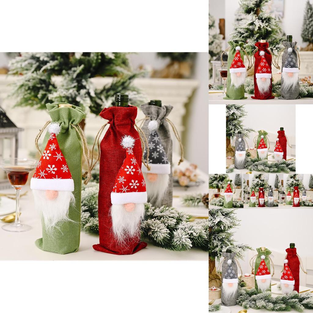 Adorable Forest Santa Burlap Wine Bottle Holder For Joyful Christmas Celebrations