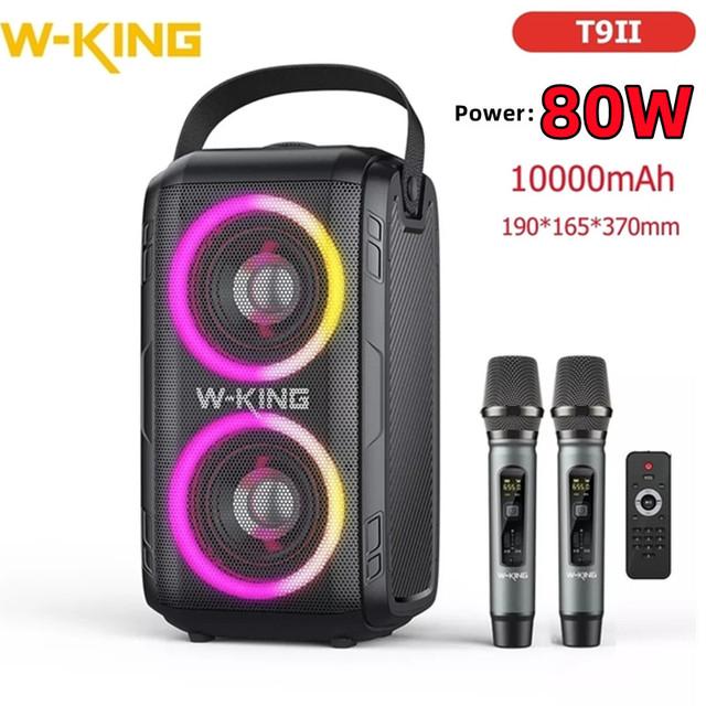 W-King 80 Вт мощная портативная уличная розетка для караоке RGB 360 стерео объемного звучания беспроводной сабвуфер FM-радио TWS Bluetooth-динамик
