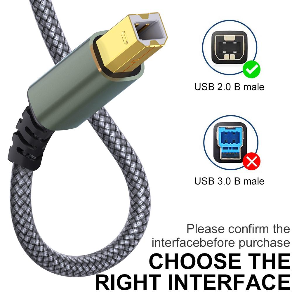 2m USB/Type-C to Square USB Type-B 2 in 1 Printer Cable Braided Printing Connection Cord