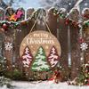 Rustic Entrance Hall Decor Round 2D Wooden Welcome Sign, Farmhouse Christmas Door Hanger with Rope, Deer Winter Porch Sign Tree Bird Wall Plaque