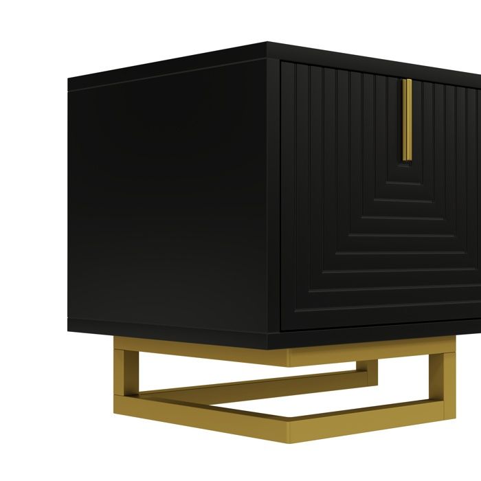 Meuble TV - MODERNLUXE - 160x38x44.5 cm - 4 portes - Pieds dorés - Noir