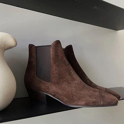 Французские ботинки Maillard Женские 2025 Осень/Зима Флисовый каблук Круглые ботинки Мартин Ботинки Челси Ковбойские ботинки