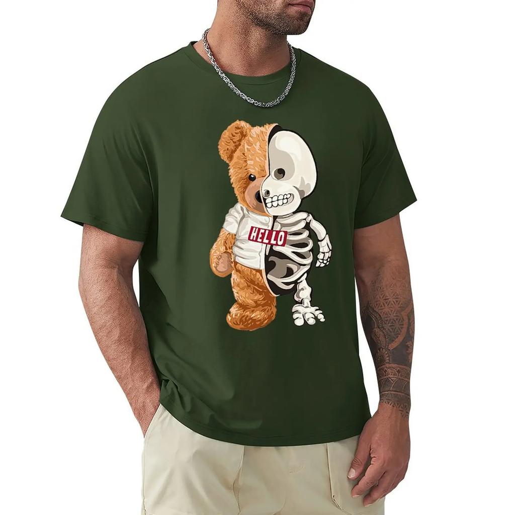 Футболка Hello Skeleton Teddy Bear Футболка Harajuku с коротким рукавом 100% хлопок Графика Футболка Топы