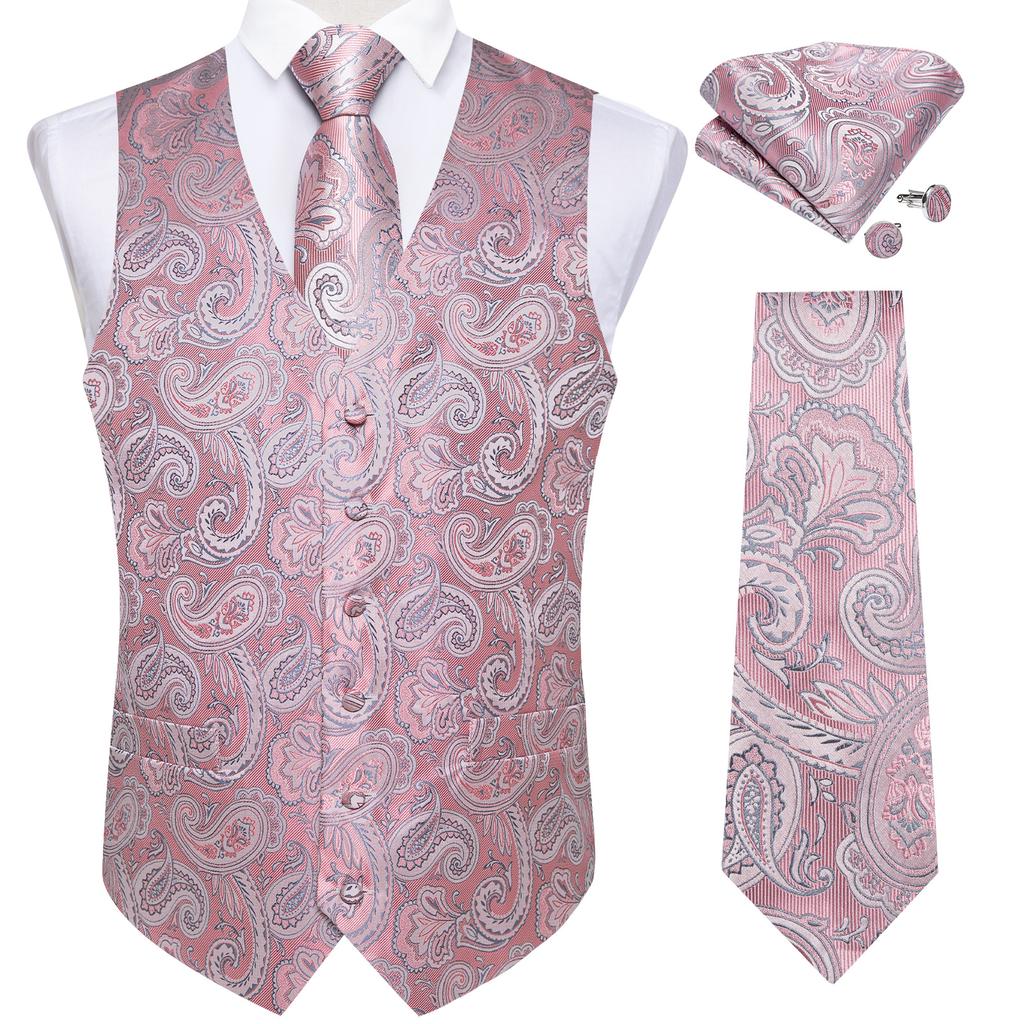 Mens Silk Slim Waistcoat Dark Purple Paisley Wedding Suit Vest Tie Cufflinks Set