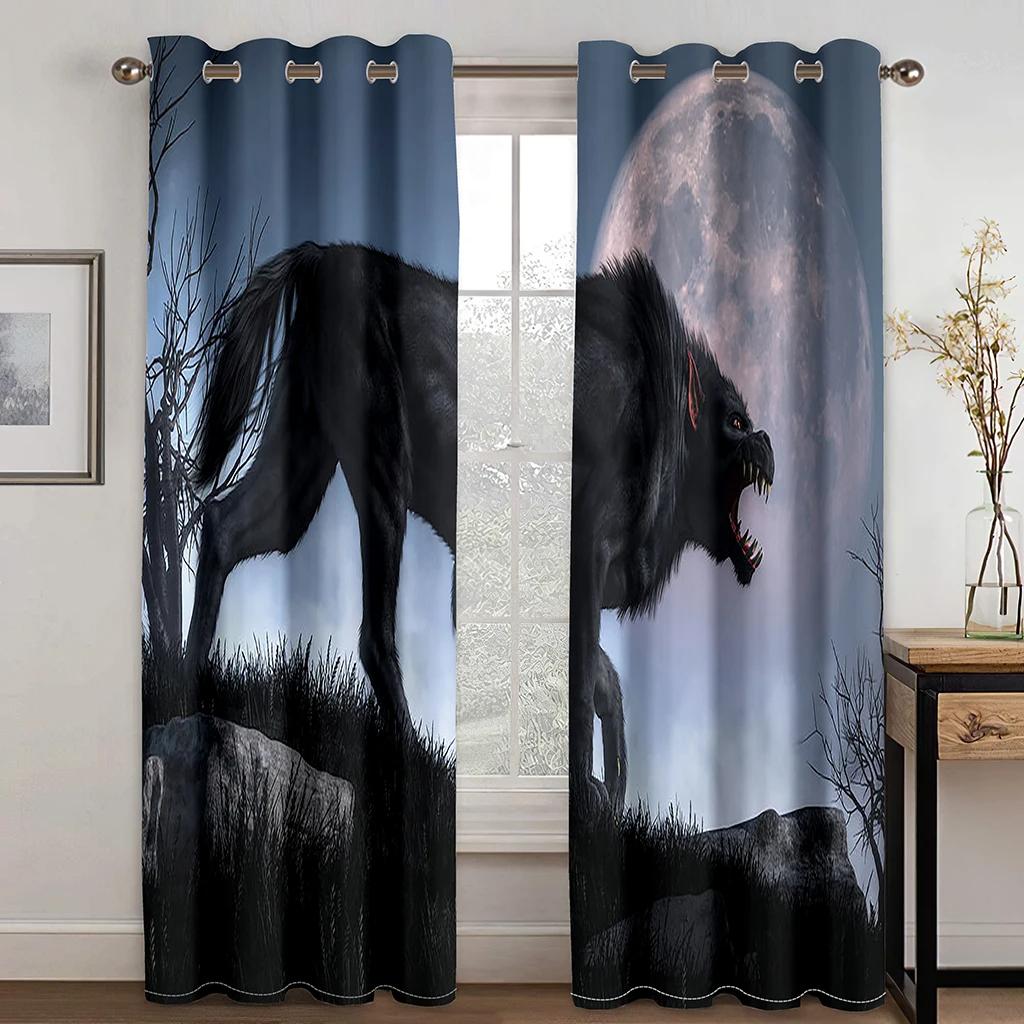 Волк Змея Кровавая Луна Черно-белые Шторы с высоким затемнением Балдахин Декор Спальня Детская Окно Различные Темные Серии Затемняющая Штора