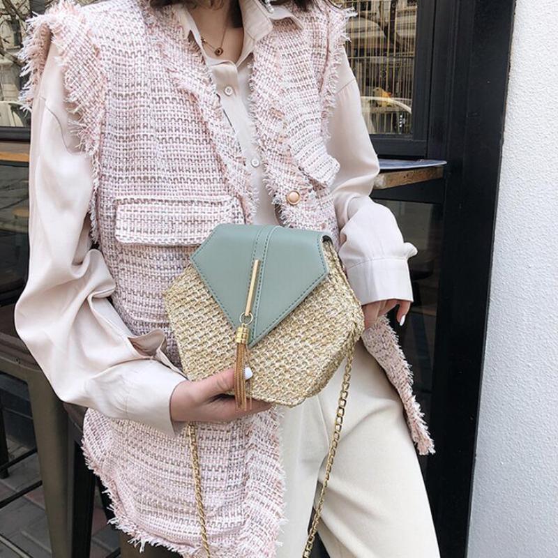 Сумка женская мода 2019 PU кожа + солома, цвета в ассортименте