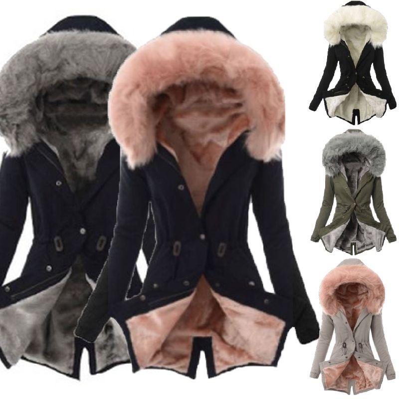 Luxurious Women Faux Fur Collar Hooded Parka Jacket For A Warm Winter