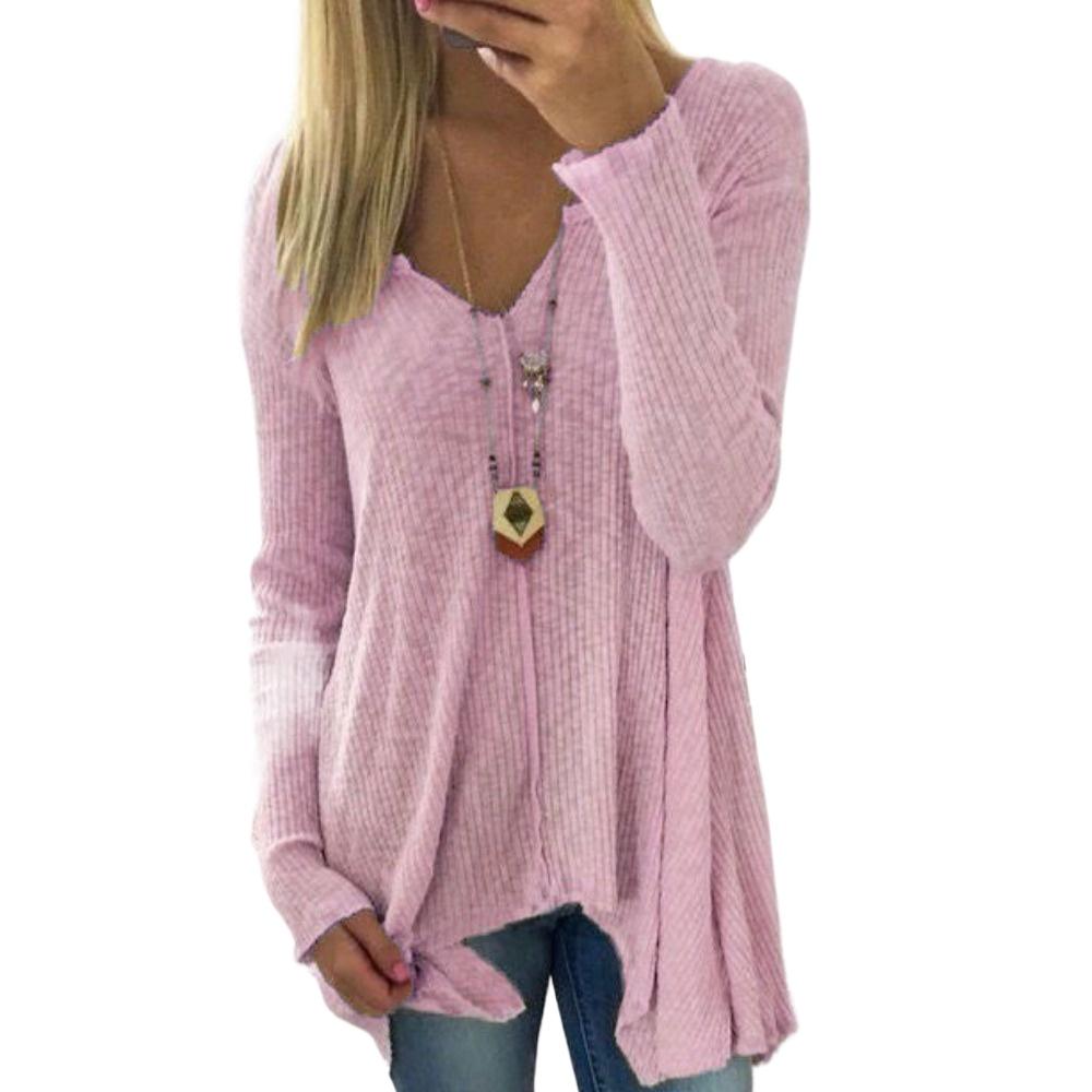 HNXC Женские модные повседневные весенне-осенние однотонные блузки и рубашки с v-образным вырезом и длинным рукавом с принтом