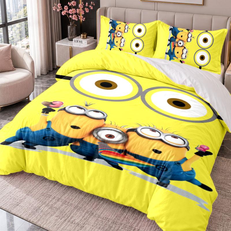 Minions Despicable Me 3Pcs Bedding Set Duvet Cover With Two Pillowcases For Bedroom Home Decoration