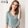 Spring Summer Fashion Solid Color V-neck Pullover Knitted Sweater for Women
