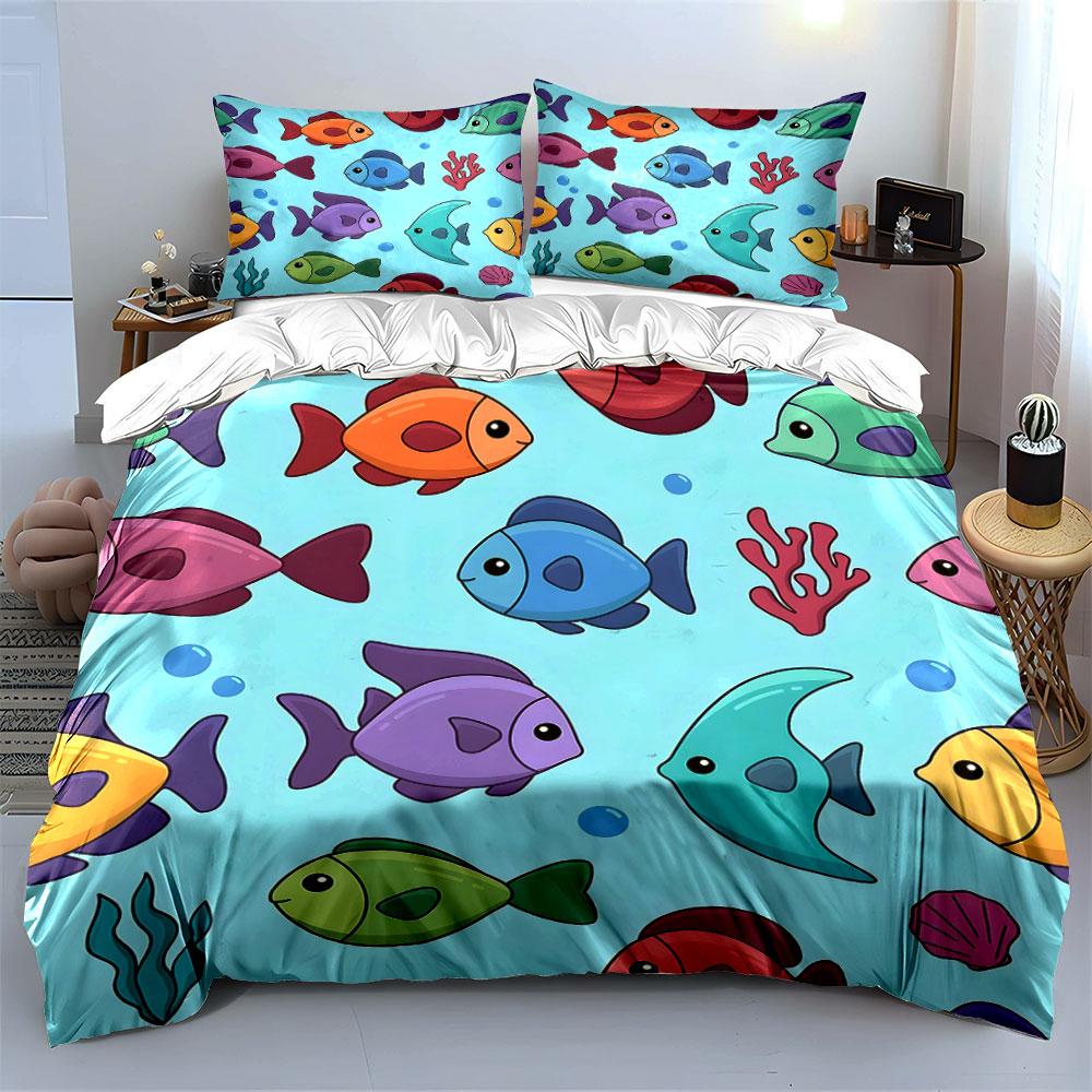 Whimsical underwater fish dance. Bedding sets Duvet covers Pillowcases(1* Duvet Cover 2* Pillowcases without duvet insert)