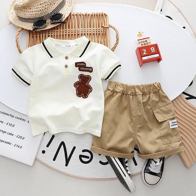 Одежда для мальчиков 0-5 лет детская одежда летняя модная хлопковая футболка с лацканами поло + детские брюки 2 фото