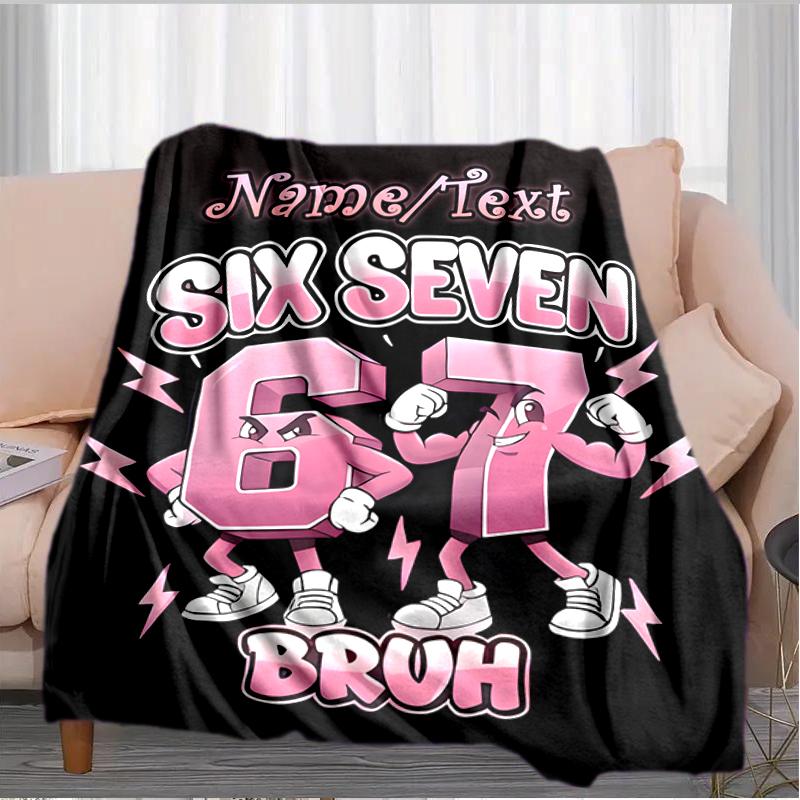 1PC Custom Name "Six Seven Bruh Graphic" flannel blanket versatile,all-season throw suitable for the living room,bedroom,camping,travel,and gift
