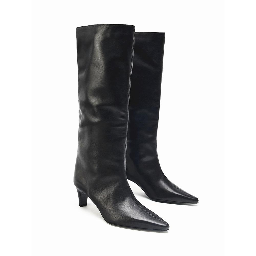 Сексуальные Черные Высокие Сапоги из ПУ Кожи для Женщин Модные Заостренный Носок Каблук-шпилька Дизайнерские Сапоги Удобные Мягкая Кожа Zapatos De Mujer