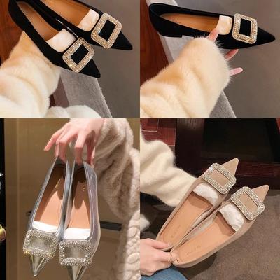 Виноградная мать studiolee изысканная сверкающая бриллиантовая пряжка темперамент маленькая острая голова неглубокий вырез плоская подошва туфли-лодочки женские