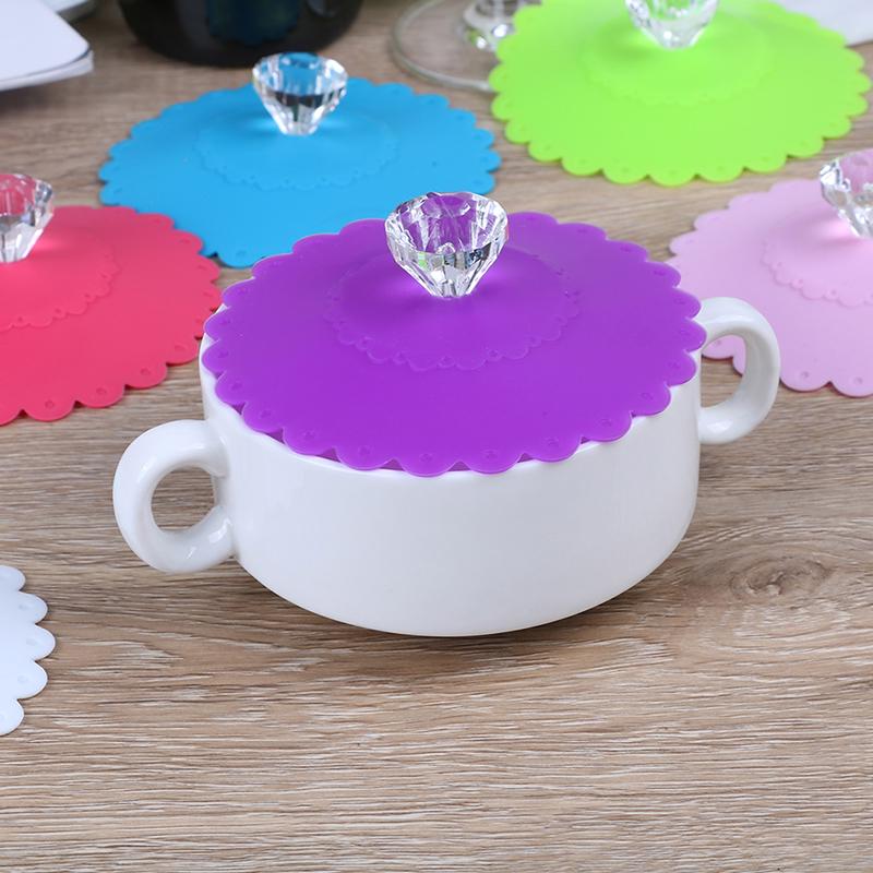 1 шт. Силиконовая пылезащитная стеклянная крышка для чашки с бриллиантом, крышка с присоской для кофейной кружки
