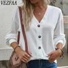 Women's Fashion Casual Spring Fall Solid Color Print Long Sleeve V-Neck Pullovers & Long Sleeves