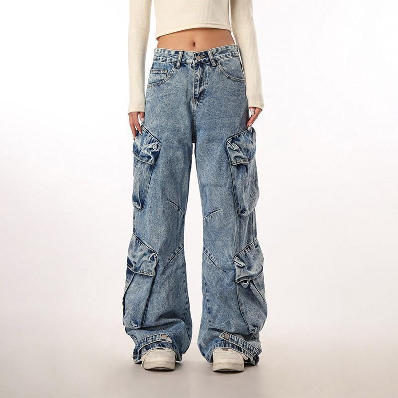 Men Women Loose Straight Leg Denim Pants Water Washed Oversized Cargo Style 2026