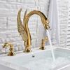 Luxury Golden Swan Basin Faucets Dual Handles Hot Cold Water Mixer Tap