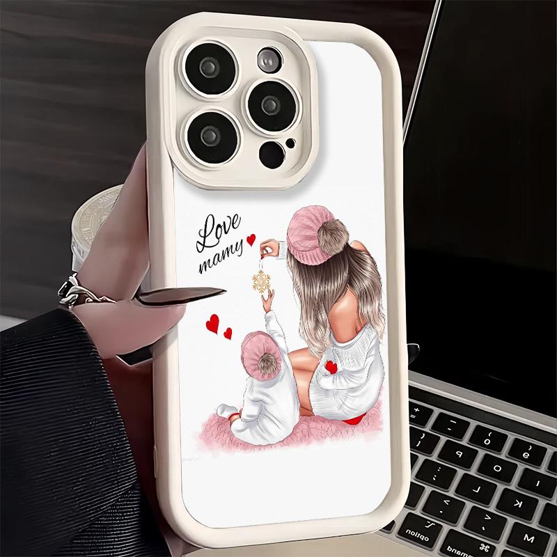 Чехол для телефона iPhone 17 Air 16E 15 16 Pro Max Тема 'Мама и Дети Девочки' 14 Plus 13 12 Mini Мягкий Силиконовый Чехол Fundas