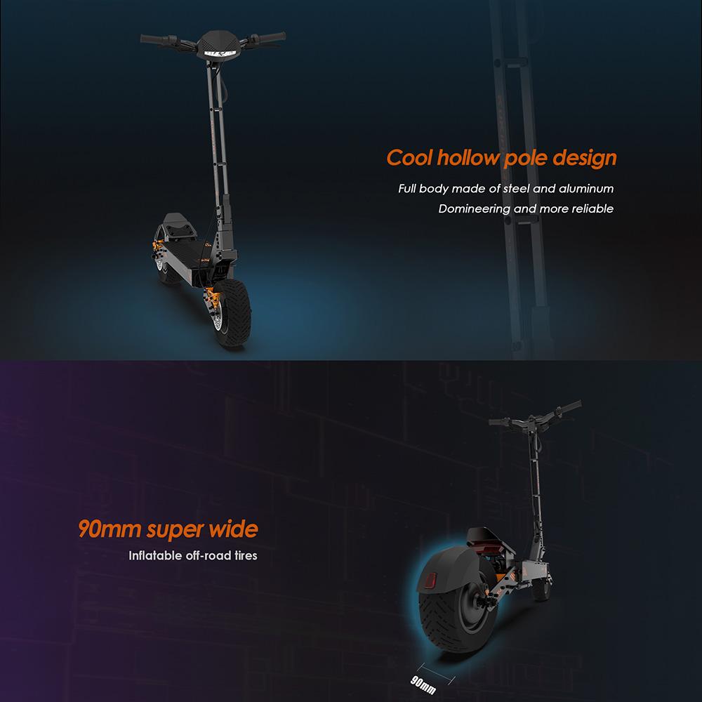 KuKirin Внедорожный электроскутер G4 с двигателем мощностью 2000 Вт, аккумулятором 60 В 20 А·ч, максимальным запасом хода 75 км, максимальной скоростью 70 км/ч, 11-дюймовыми вакуумными шинами