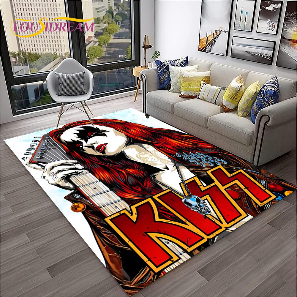 Ковер в стиле ретро KISS Rock Band для дома, гостиной, спальни, игровой комнаты, дивана, кухонного коврика, декор, детский коврик, нескользящий напольный коврик