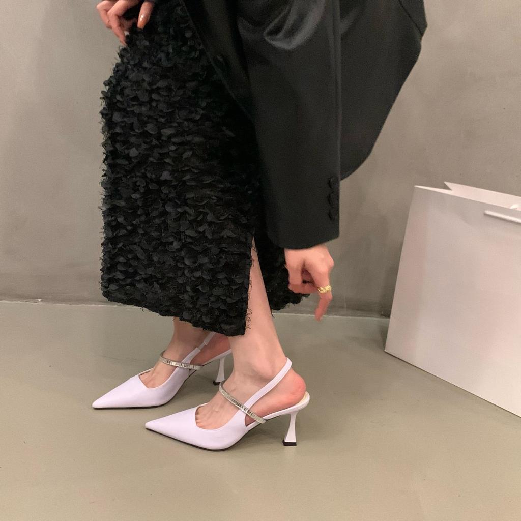 Temperament Celebrity Bag Head Sandals Fairy Shoes 2025 New Spring and Summer Pointed Single Shoes Black High Heels